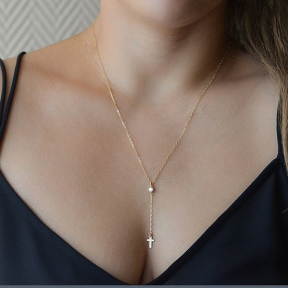 Kathrono Jewelry - ✝️ Lovely Rhinestone Dainty Cross Lariat Necklace